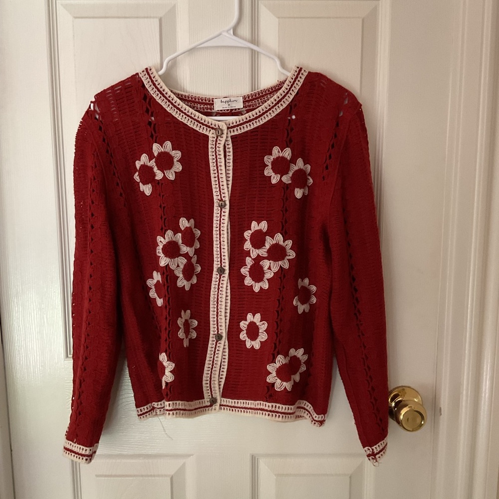 Red and White Cardigan Sweater